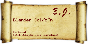 Blander Jolán névjegykártya